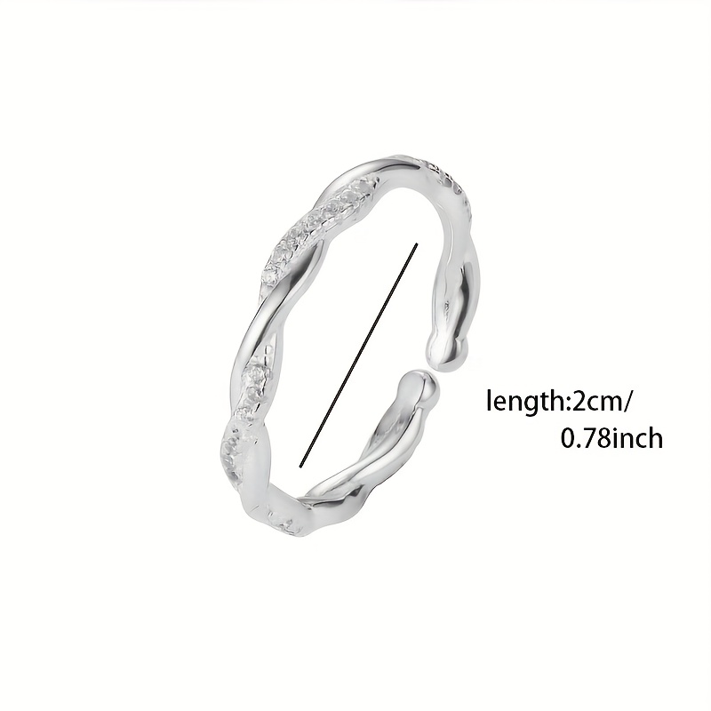 Sterling Silver Twist Ring with CZ Open Band Adjustable Couple's Ring